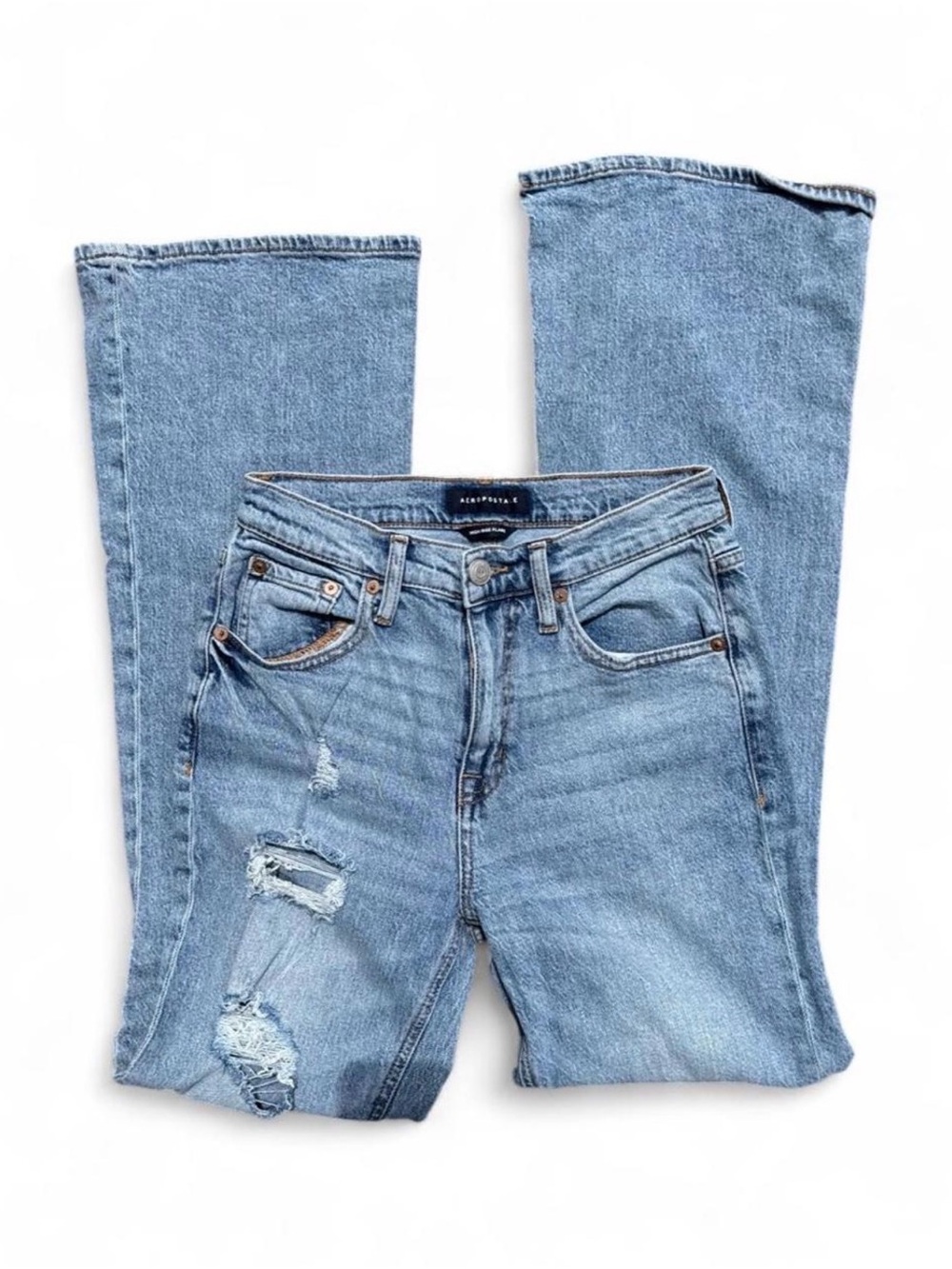 Aeropostale Light Blue Distressed High Waisted Flared Jeans